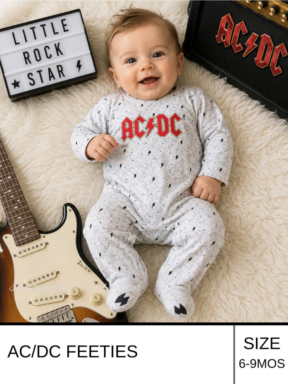 MSRP: $51 | ✨ AC/DC Baby Footed Sleepwear Size 6-9 Months NWT ✨SAME DAY SHIP